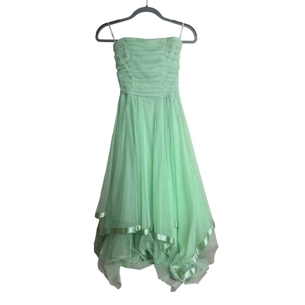 Vintage Masquerade Lime Green Neon Handkerchief Hem Dress